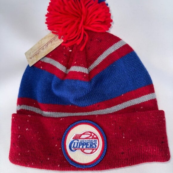 Los Angeles Clippers Beanie Mitchell Ness NBA Speckled Cuffed Knit Logo Patch - Picture 1 of 2